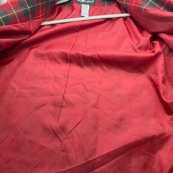 VTG Sag Harbor 10 Red Plaid Wool Bl Blazer Velvet Preppy Old Money Academia - Picture 9 of 10